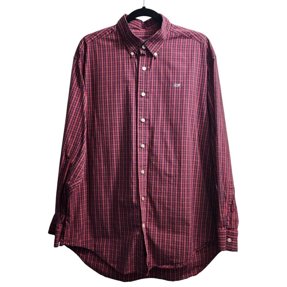 Vineyard Vines Plaid Button Down Long Sleeve Whale Shirt Red Mens L